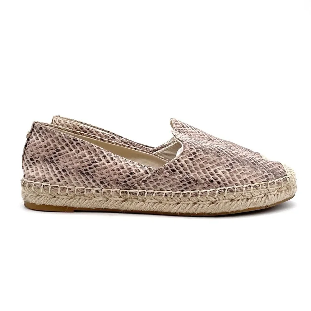 Sam Edelman Kesia Espadrilles Size 8.5 Snake Print Leather Flats Slip-On Taupe